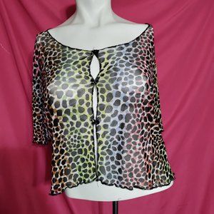 IT'S - Cute Multi-Colored Animal Print Sheer Blouse